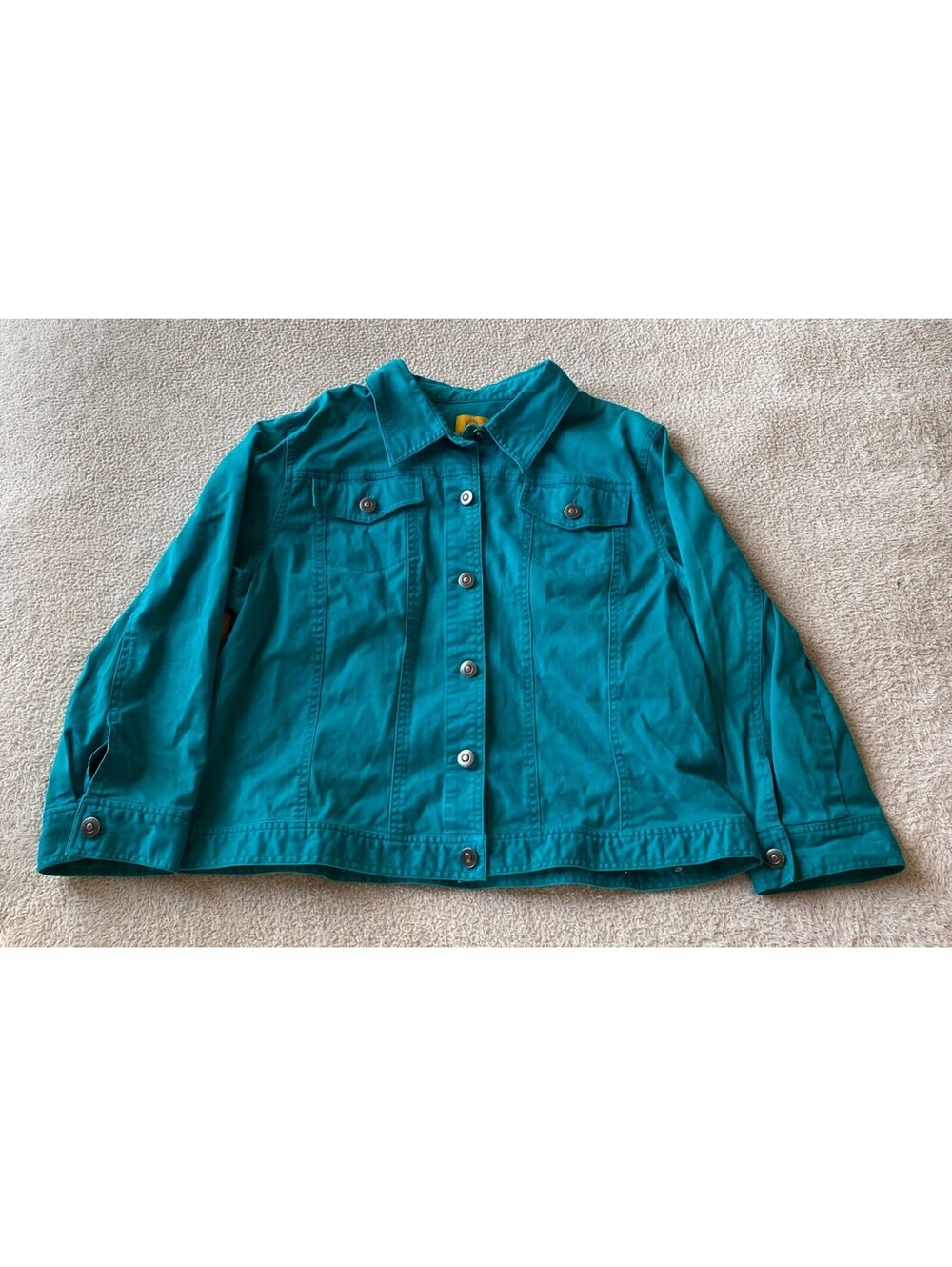 Ruby Rd. Aqua Turquoise Denim Jacket Women's Size 16 Slight Stretch